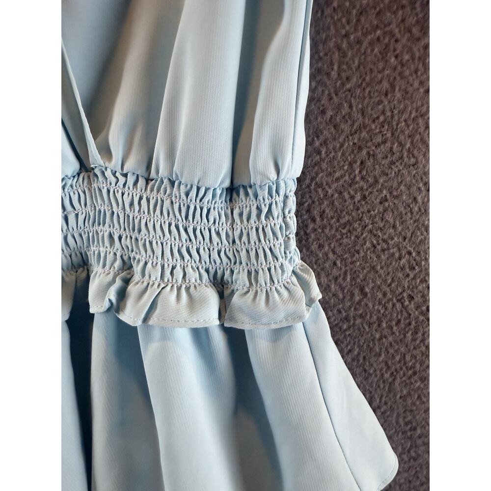 Amanda Uprichard Light Blue Dress XS V Neck Ruffle Smocked Mini Party - Picture 3 of 10